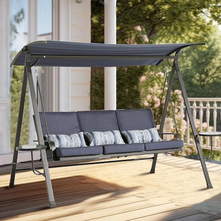 Chery Industrial 3-Seat Patio Hammock Lounge Chair, Outdoor Adjustable Converting Canopy Swing Chair AOTOFSS86BKBL